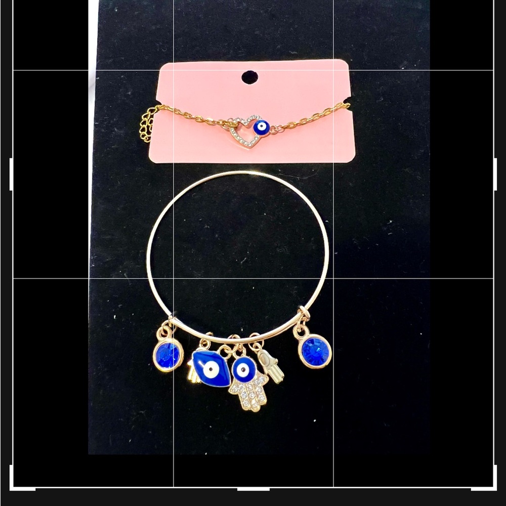 New!  Set of Bangle and anklet - evil eye blue